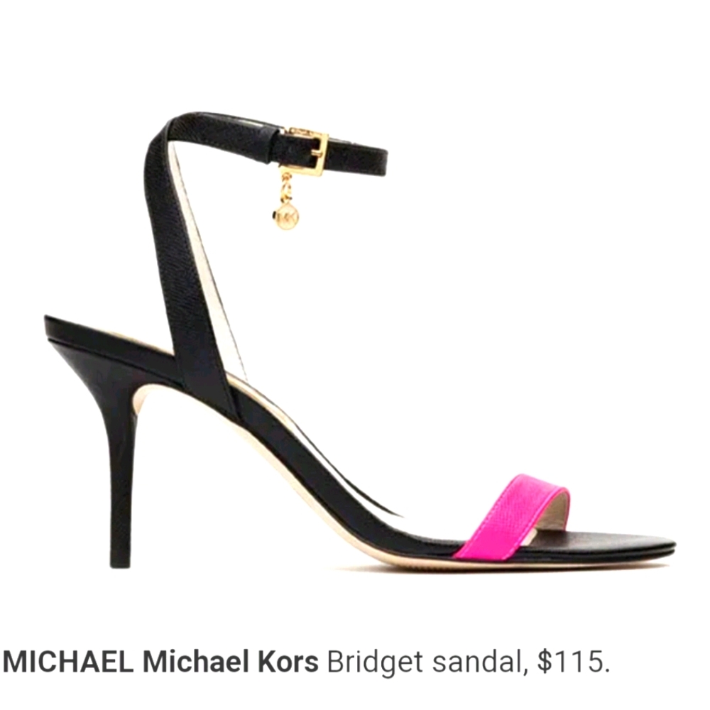 MK Bridget neon pink & black strappy heels